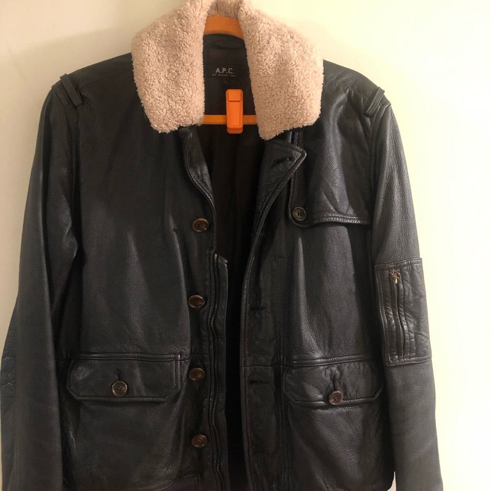 A.P.C. Leather bomber (L) w/custom faux shearling